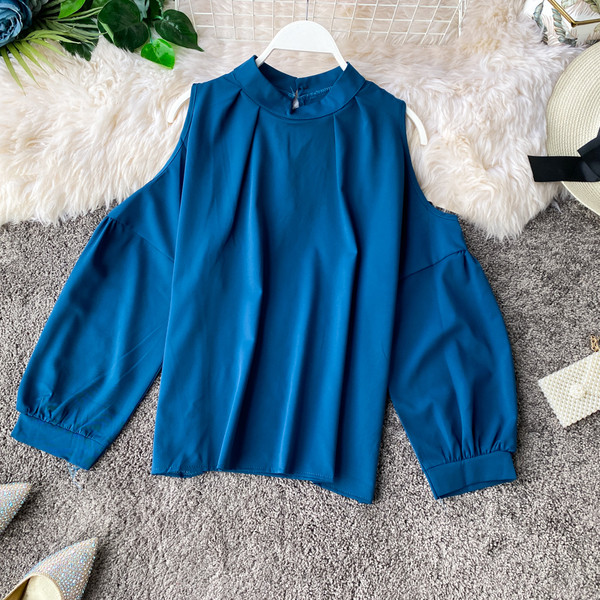 Moodne paljaste õlgade ja ovaalse kaelusega naiste särk mitmes värvitoonis