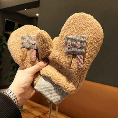 Neljas värvitoonis 3D elemendiga jänese ja kaelalipsuga plüüsis lastekindad