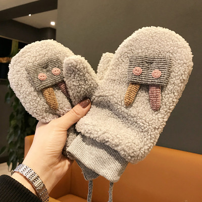 Neljas värvitoonis 3D elemendiga jänese ja kaelalipsuga plüüsis lastekindad