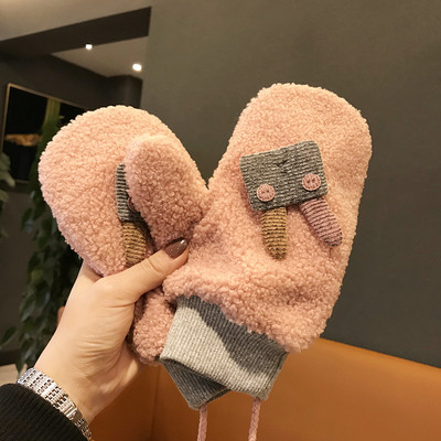 Neljas värvitoonis 3D elemendiga jänese ja kaelalipsuga plüüsis lastekindad