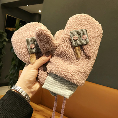 Neljas värvitoonis 3D elemendiga jänese ja kaelalipsuga plüüsis lastekindad