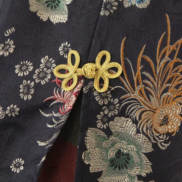 Къса вталена пола с висока талия и цепка в черен цвят с флорална бродерия