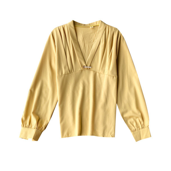 Модерна дамска риза с шпиц деколте и дълъг ръкав 