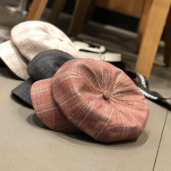 Модерна дамска карирана шапка с козирка в ретро стил - четири цвята