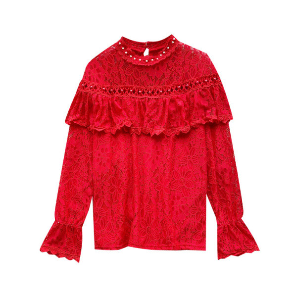 Модерна дамска риза с перли и дантела 