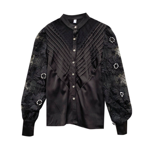 Модерна дамска риза с копчета и дантела в два цвята