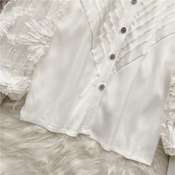 Модерна дамска риза с копчета и дантела в два цвята