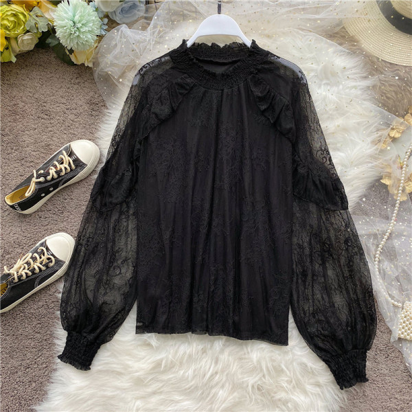 Модерна дамска риза с бродерия и дълъг широк ръкав в три цвята