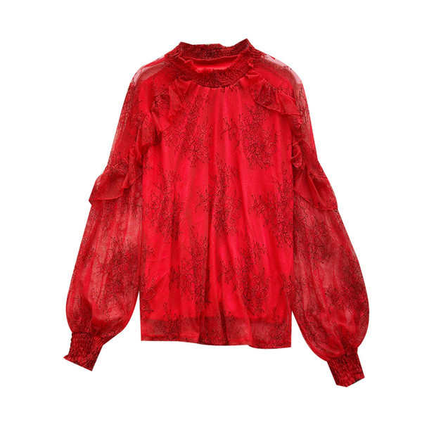 Модерна дамска риза с бродерия и дълъг широк ръкав в три цвята