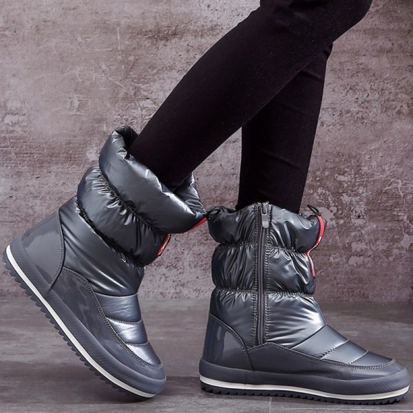 Топли и водоустойчиви ботуши тип апрески в сив и червен цвят