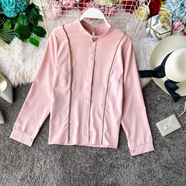 Модерна дамска риза с овално деколте и дълъг ръкав в няколко цвята