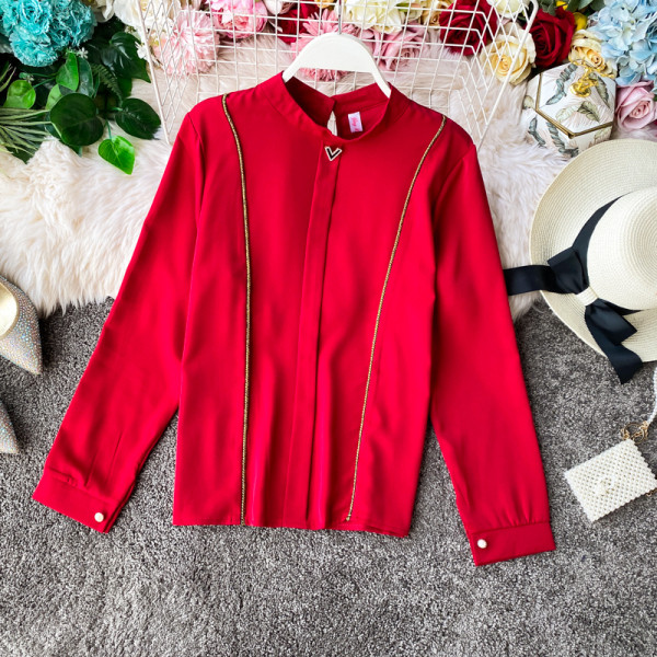 Модерна дамска риза с овално деколте и дълъг ръкав в няколко цвята