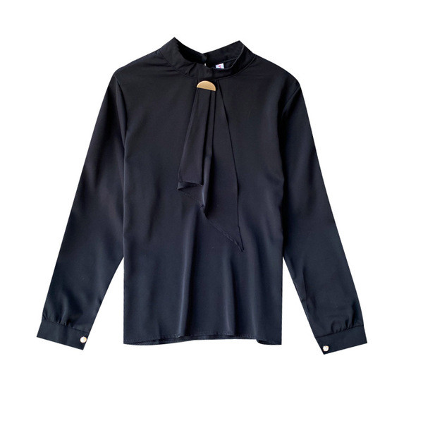 Модерна дамска риза с овално деколте и дълъг ръкав 