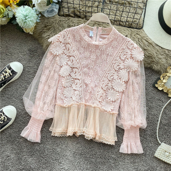 Модерна дамска дантелена риза с цип на гърба и овално деколте в три цвята