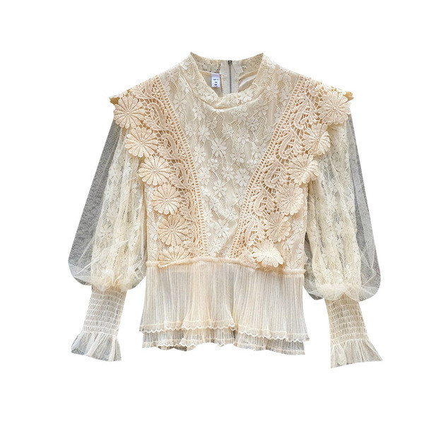 Модерна дамска дантелена риза с цип на гърба и овално деколте в три цвята