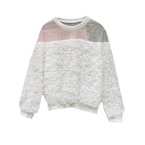 Дамска шифонена риза с овално деколте и тюл 