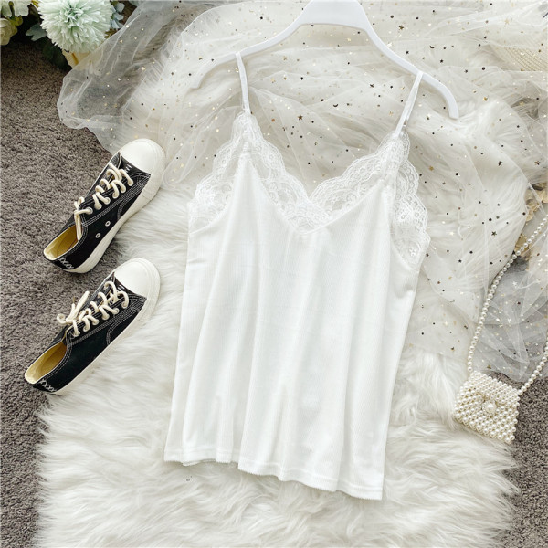 Дамски потник с тънки презрамки и дантела в няколко цвята