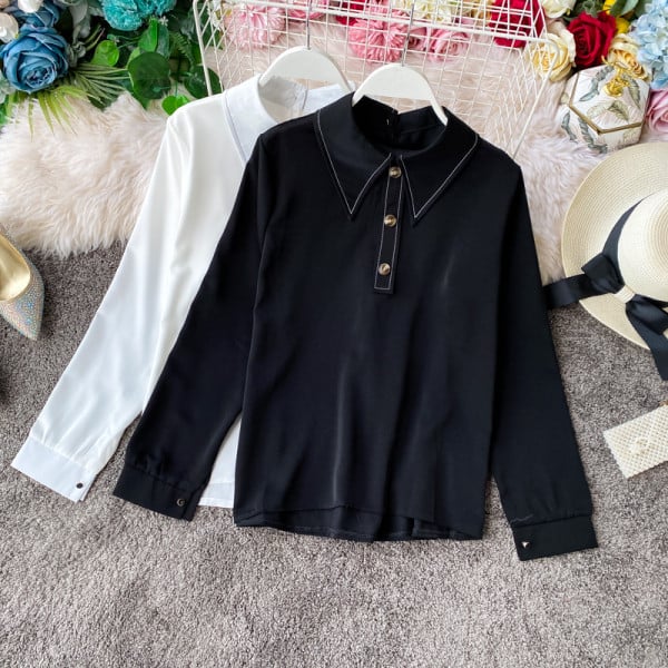 Модерна дамска риза с класическа яка и копчета в три цвята