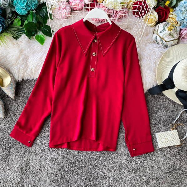 Модерна дамска риза с класическа яка и копчета в три цвята