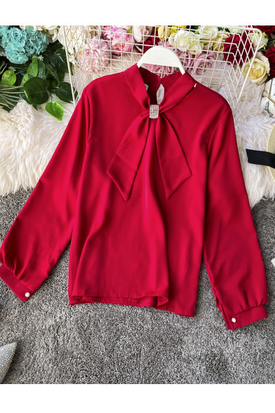 Дамска риза с панделка и дълъг ръкав в различни цветове