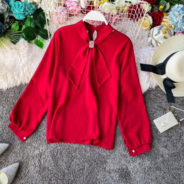 Дамска риза с панделка и дълъг ръкав в различни цветове