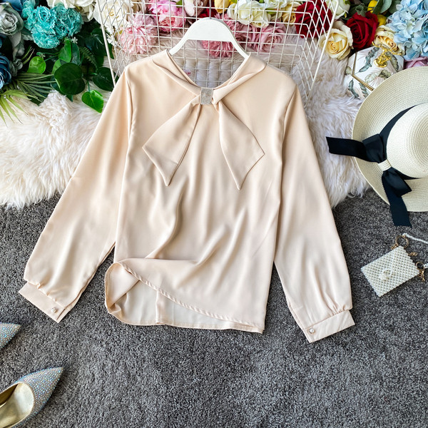 Дамска риза с панделка и дълъг ръкав в различни цветове