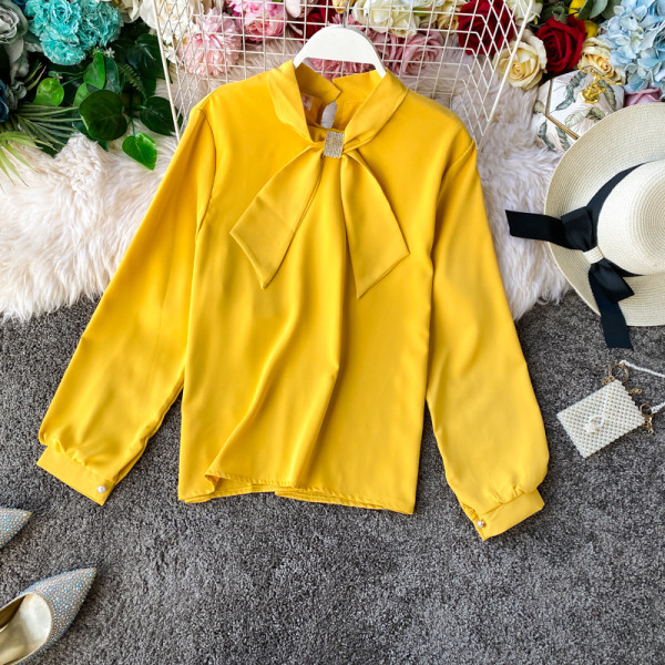 Дамска риза с панделка и дълъг ръкав в различни цветове