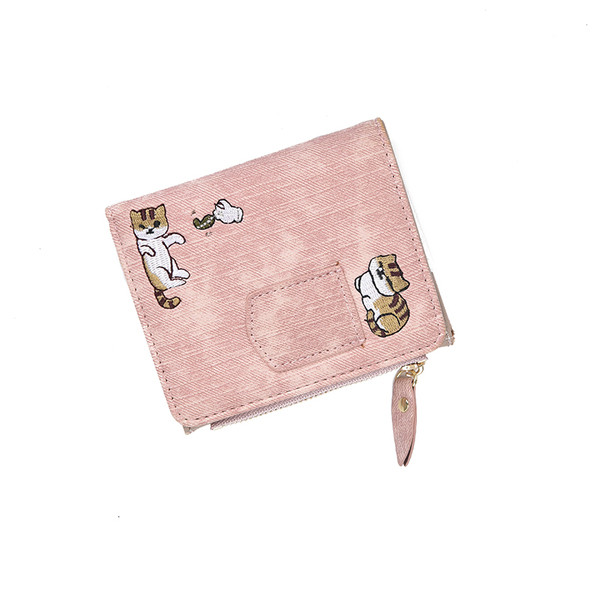 Малко дамско портмоне с бродерия котки в четири цвята 