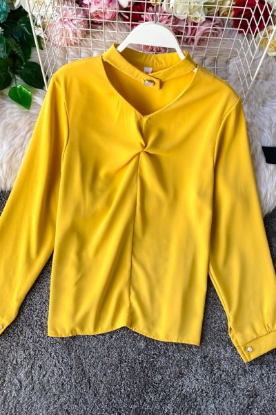 Mitmes värvitoonis spitsikaelusega ja pikkade varrukatega naiste särk