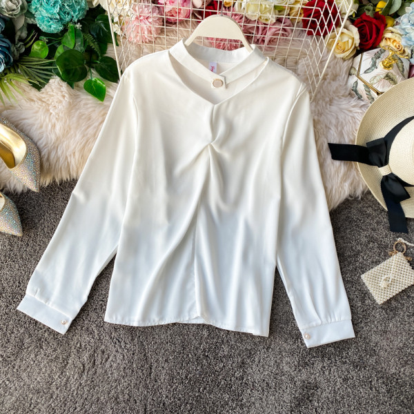 Mitmes värvitoonis spitsikaelusega ja pikkade varrukatega naiste särk