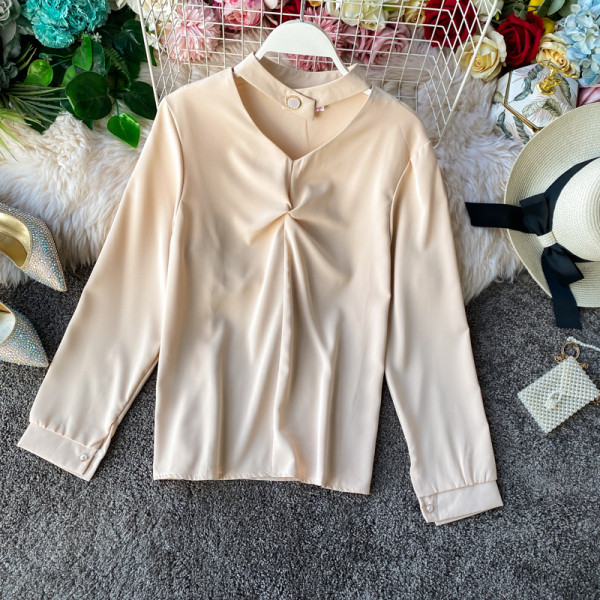 Mitmes värvitoonis spitsikaelusega ja pikkade varrukatega naiste särk