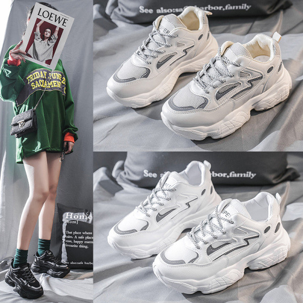 Γυναικεία αθλητικά παπούτσια casual με σκληρή σόλα σε άσπρο και μαύρο χρώμα