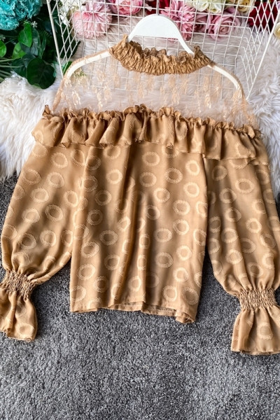 Μοντέρνο γυναικείο πουκάμισο με μεγάλο κολάρο και τούλι σε τρία χρώματα