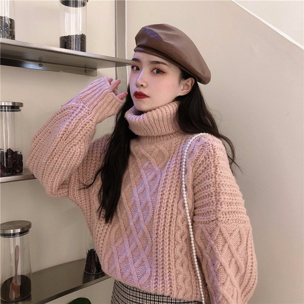 Ζεστό ροζ πουλόβερ με κολάρο 