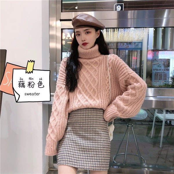 Ζεστό ροζ πουλόβερ με κολάρο 
