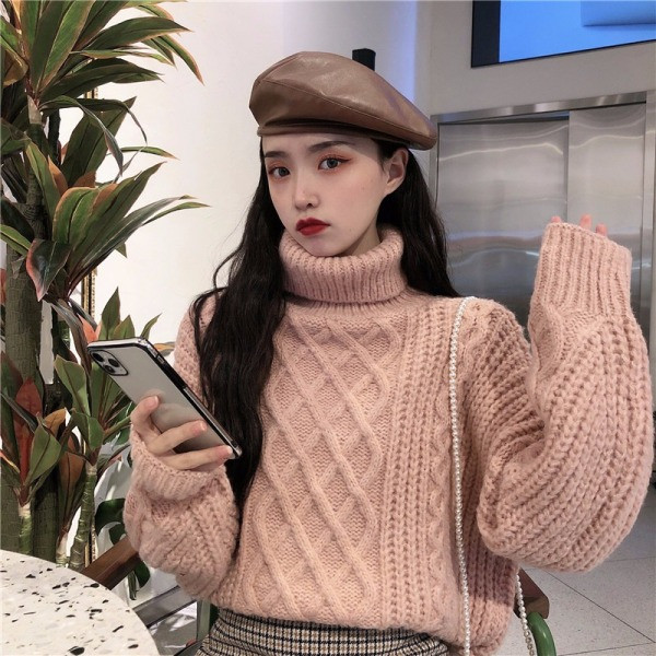 Ζεστό ροζ πουλόβερ με κολάρο 