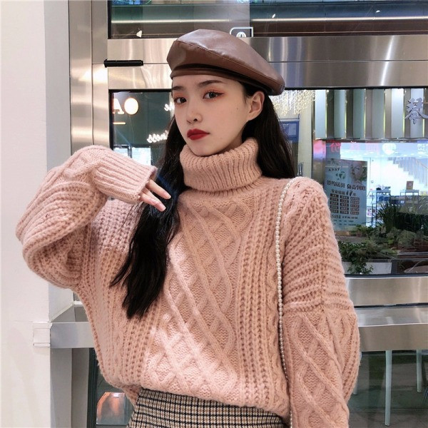 Ζεστό ροζ πουλόβερ με κολάρο 