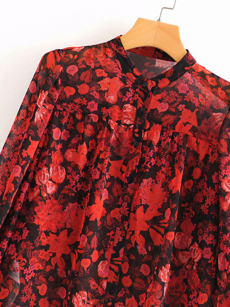 Μακρύ κόκκινο πουκάμισο με φλοράλ μοτίβο 