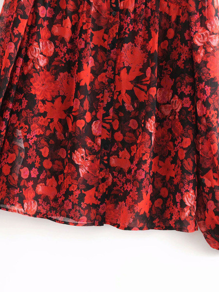 Μακρύ κόκκινο πουκάμισο με φλοράλ μοτίβο 