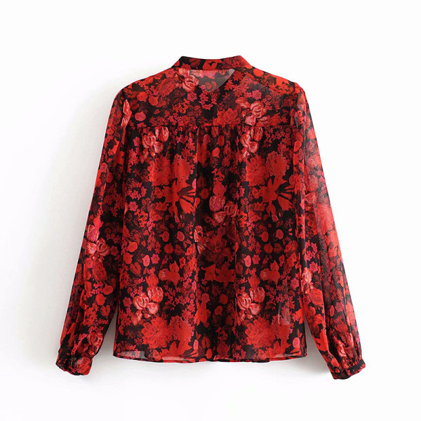 Μακρύ κόκκινο πουκάμισο με φλοράλ μοτίβο 