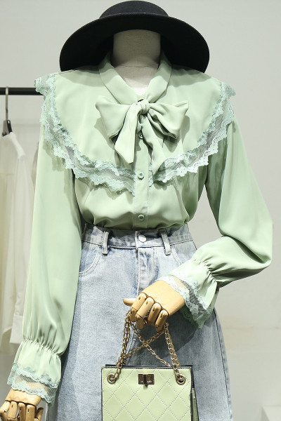 Νέο μοντέλο γυναικείο πουκάμισο με δαντέλα, λωτούς μανίκια και κορδόνια