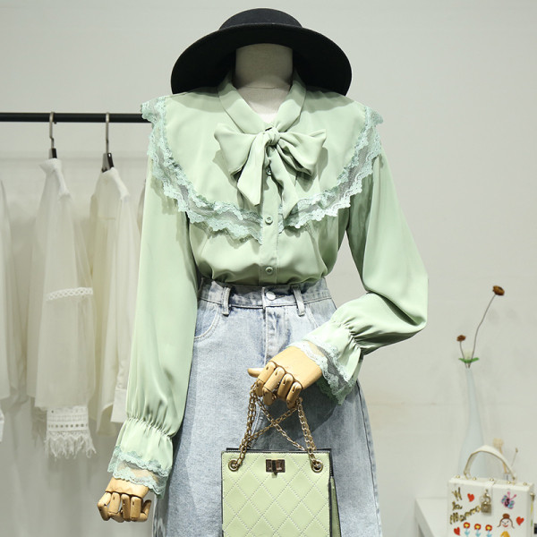 Νέο μοντέλο γυναικείο πουκάμισο με δαντέλα, λωτούς μανίκια και κορδόνια