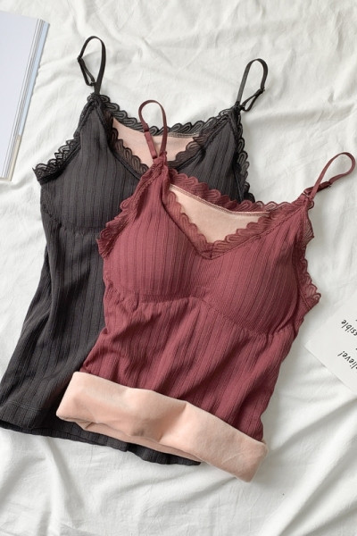 Αμάνικο γυναικείο με δαντέλα και βελούδινη επένδυση