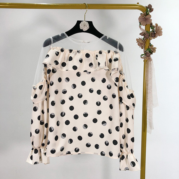 Νέο μοντέλο ανοιξιάτικη μπλούζα με βολάν και τούλι