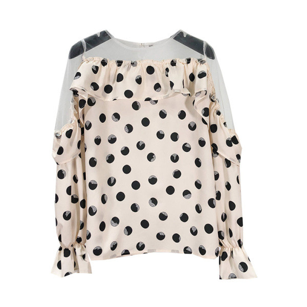 Νέο μοντέλο ανοιξιάτικη μπλούζα με βολάν και τούλι