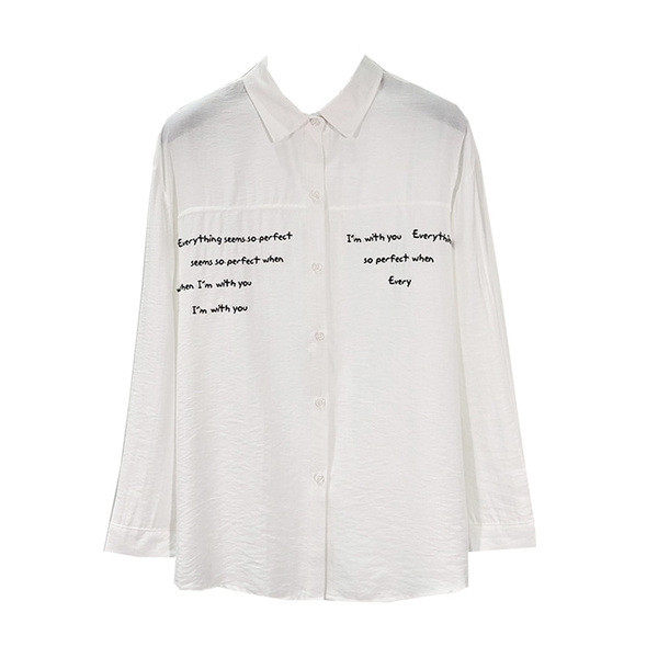 Γυναικείο λευκό πουκάμισο κλασικό σχέδιο με επιγραφές