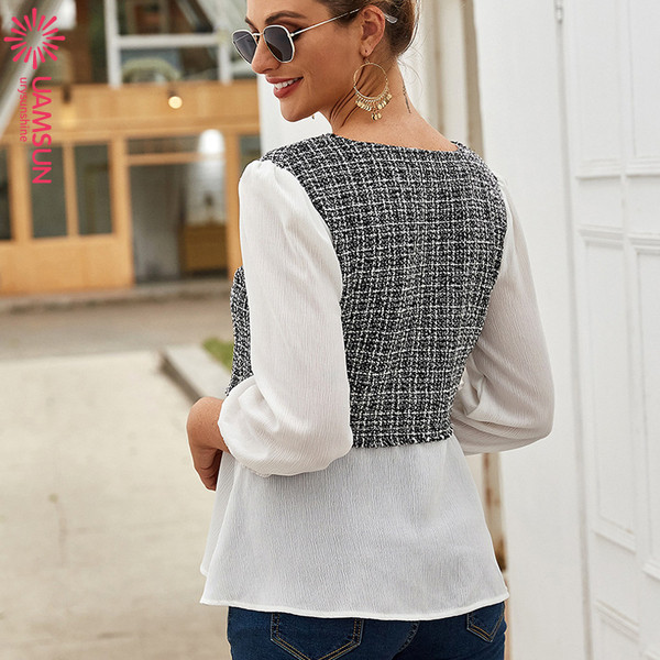 Καθημερινή γυναικεία μπλούζα με μακριά μανίκια και βαθύ λαιμόκοψη