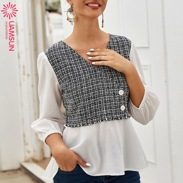 Καθημερινή γυναικεία μπλούζα με μακριά μανίκια και βαθύ λαιμόκοψη