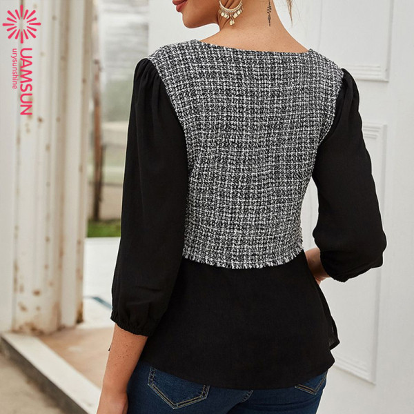 Καθημερινή γυναικεία μπλούζα με μακριά μανίκια και βαθύ λαιμόκοψη