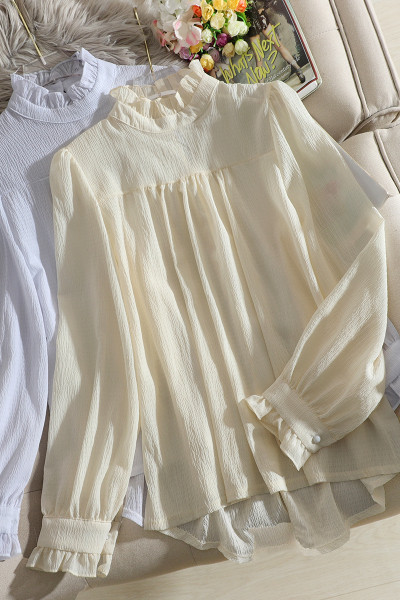 Κομψό γυναικείο πουκάμισο με φαρδύ μοντέλο με μακρύ μανίκι